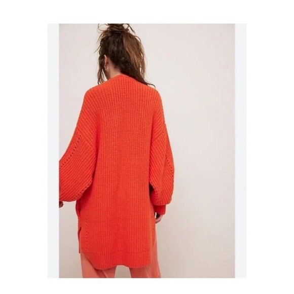 NWT Free People Nightingale Cotton Cardigan in Mandarine Red Size XL - Picture 3 of 5